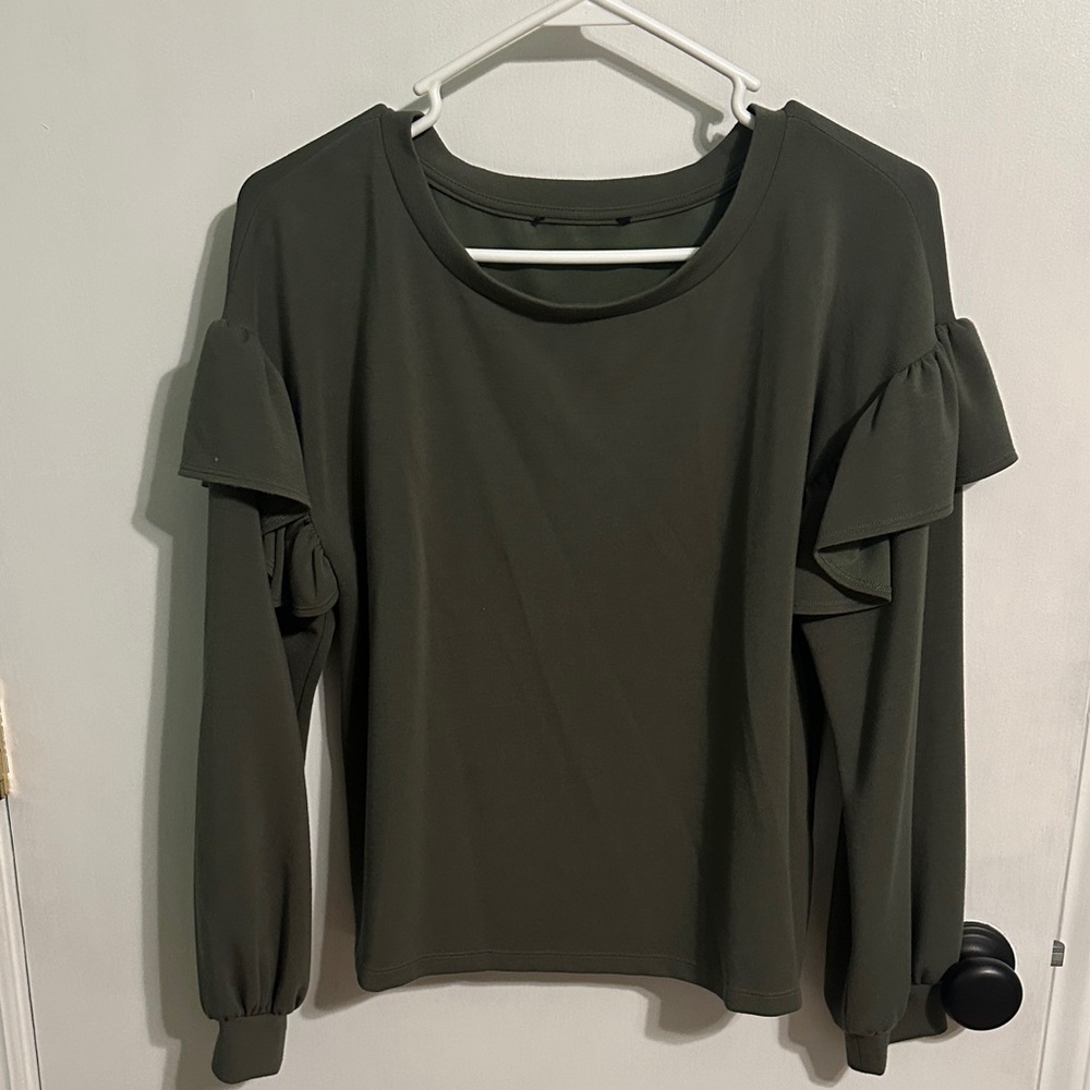 0083 Olive‎ Green Ruffle Sleeve Women's Top size small